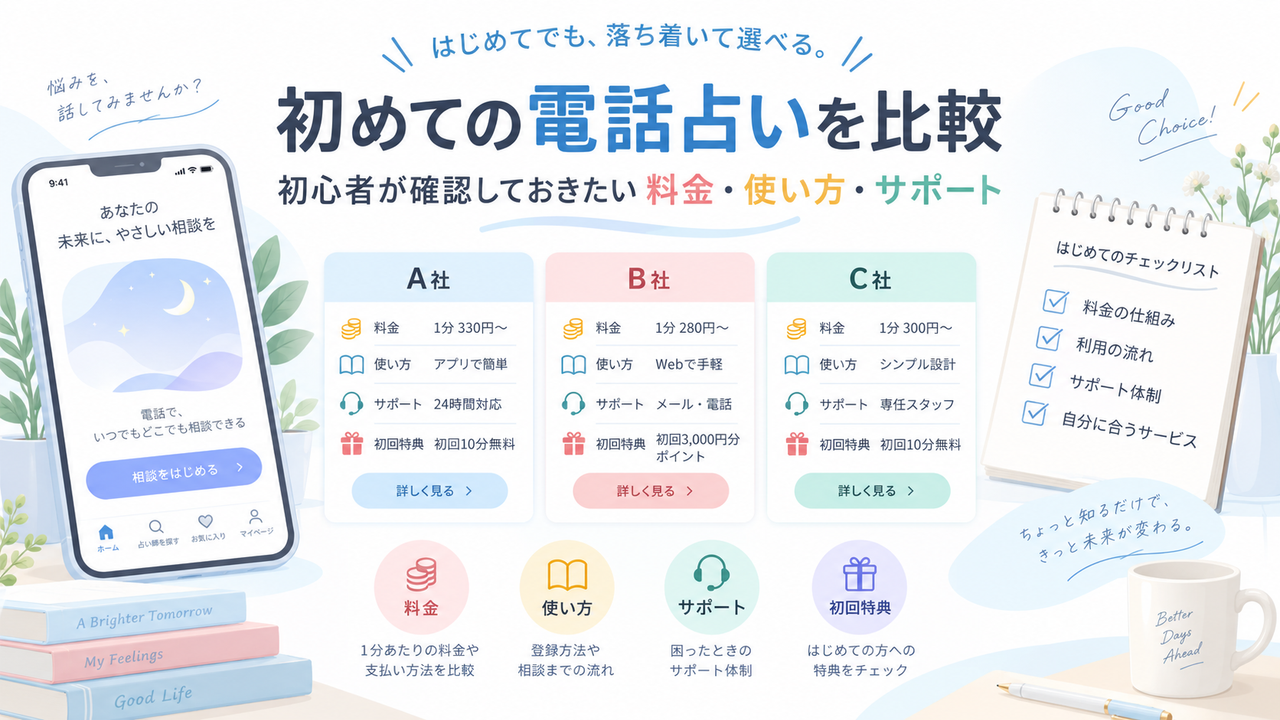 初めての電話占いを比較｜初心者が確認しておきたい料金・使い方・サポート