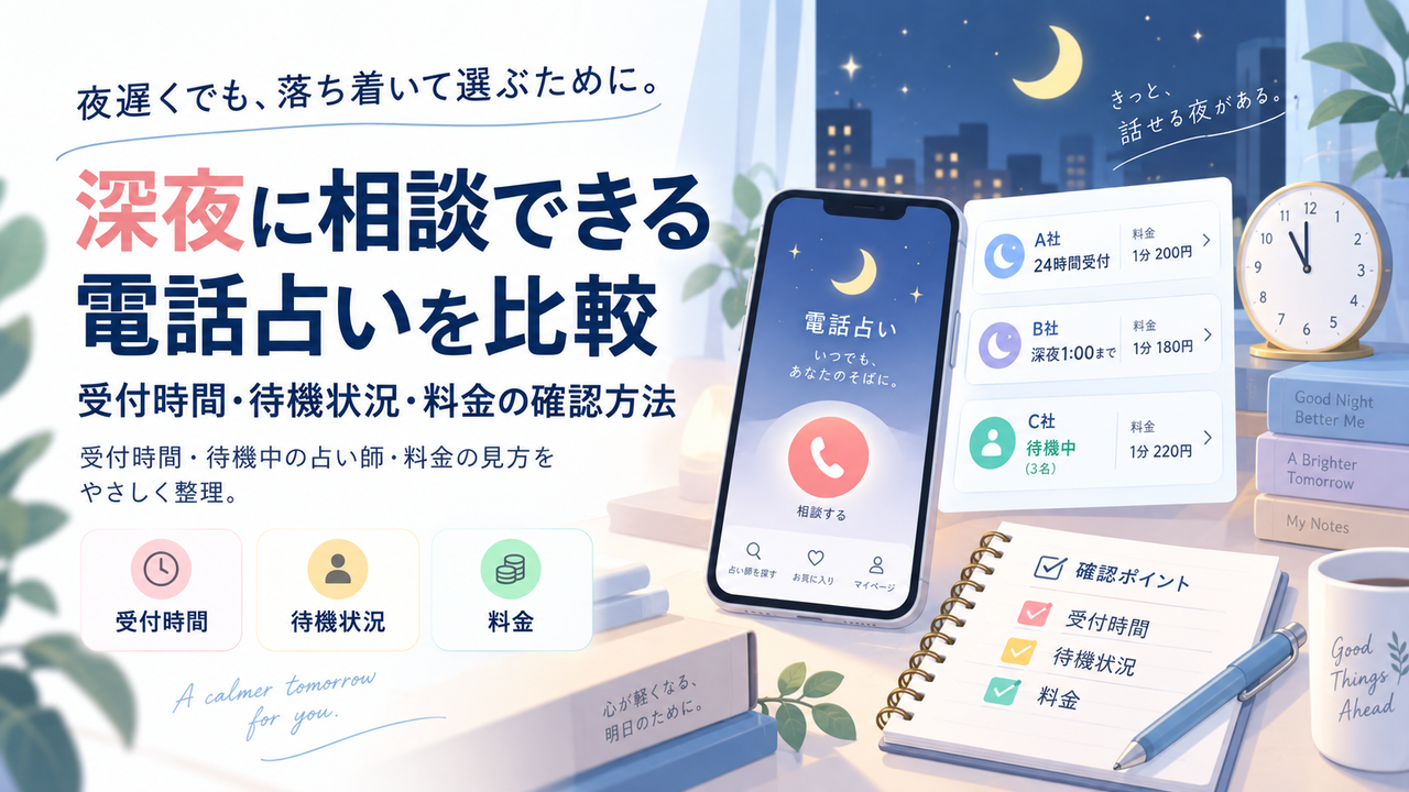 深夜に相談できる電話占いを比較｜受付時間・待機状況・料金の確認方法