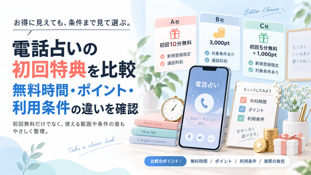 電話占いの初回特典を比較｜無料時間・ポイント・利用条件の違いを確認