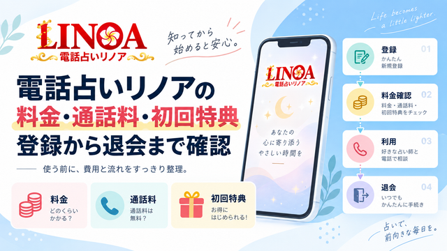 電話占いリノアの料金・通話料・初回特典｜登録から退会まで確認